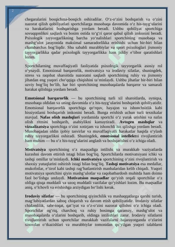 Kurashchilarni umumiy va maxsus psixologik tayyorgarligini shakllantirish. kurs ishi 8