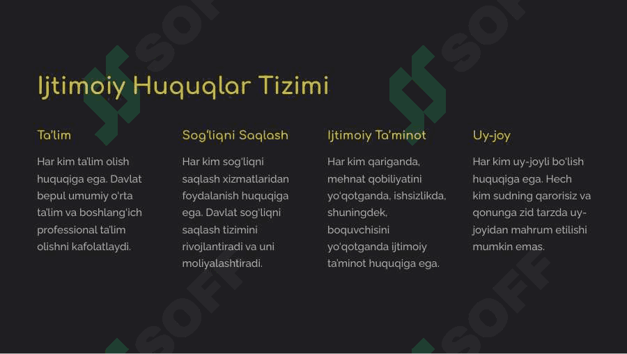 Ijtimoiy huquqlar mavzusi bo'yicha slayd, test va krossword 2