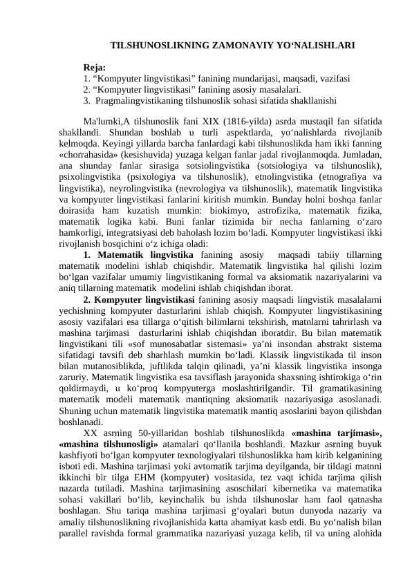 TILSHUNOSLIKNING ZAMONAVIY YO‘NALISHLARI 1
