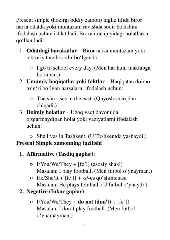 Present simple Test.