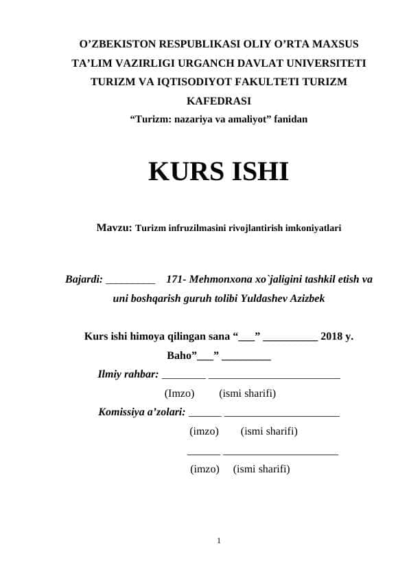 Turizm infratuzilmasini rivojlantirish imkoniyatlari 1