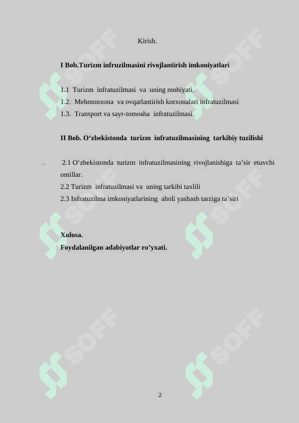 Turizm infratuzilmasini rivojlantirish imkoniyatlari 2