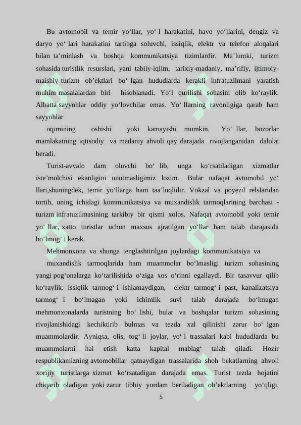 Turizm infratuzilmasini rivojlantirish imkoniyatlari 5