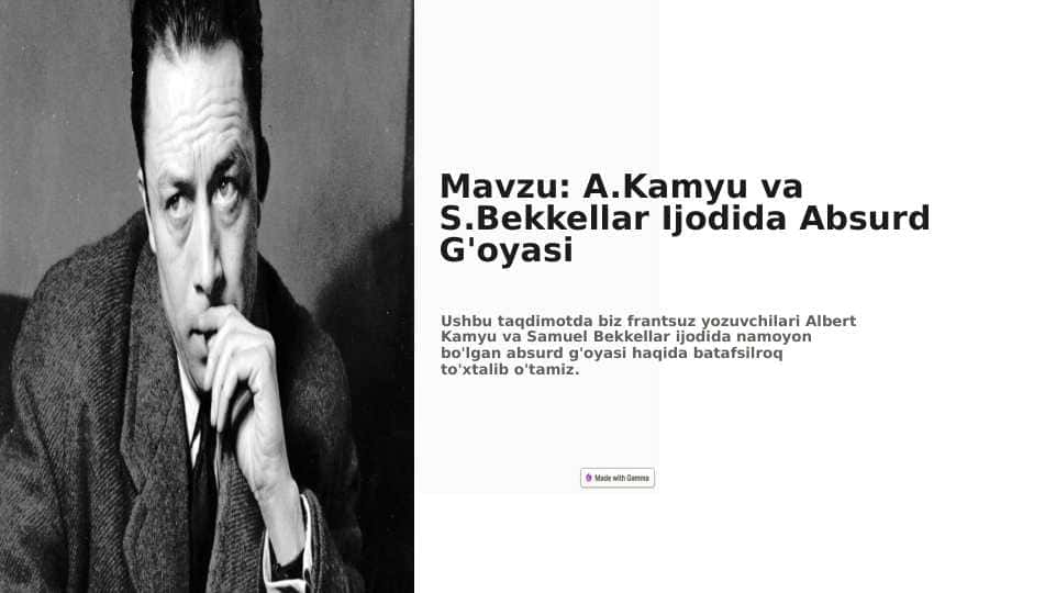 A.Kamyu va S.Bekkellar Ijodida Absurd G'oyasi 1