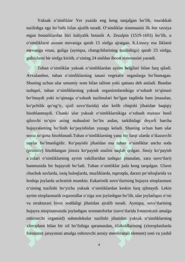 Tuban oʻsimliklar. Yuksak oʻsimliklar 4