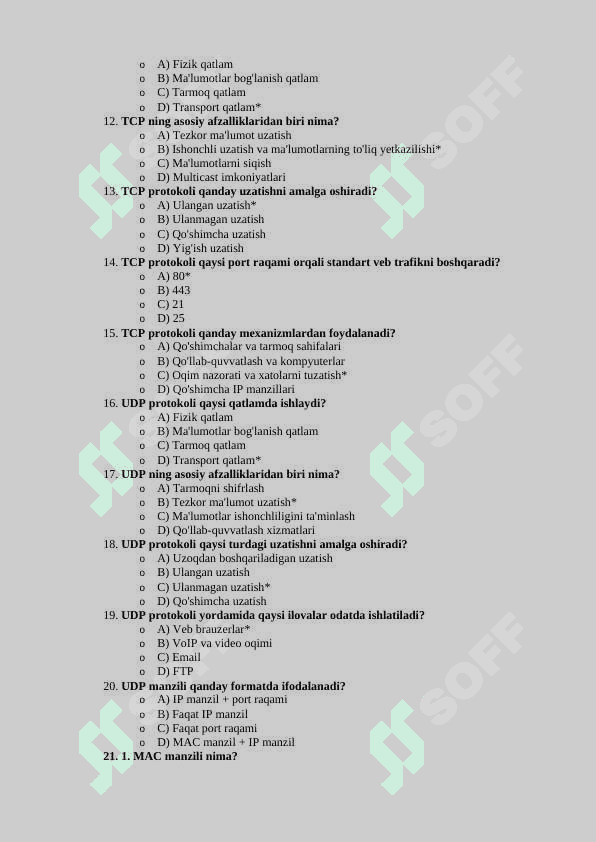 Tarmoq 201 talik test javobi bilan 1