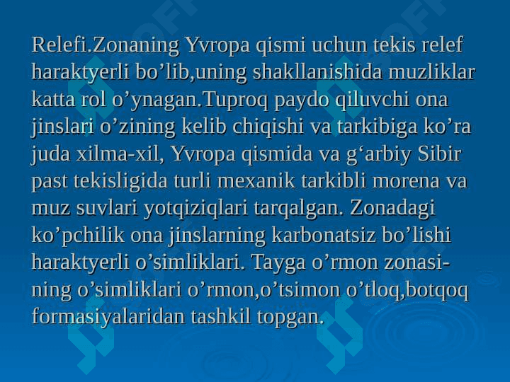 Tayga-o‘rmon zonasining tuproqlari, botqoq tuproqlar. O’rmon-dasht va dasht zonasining qora tuproqlari 3