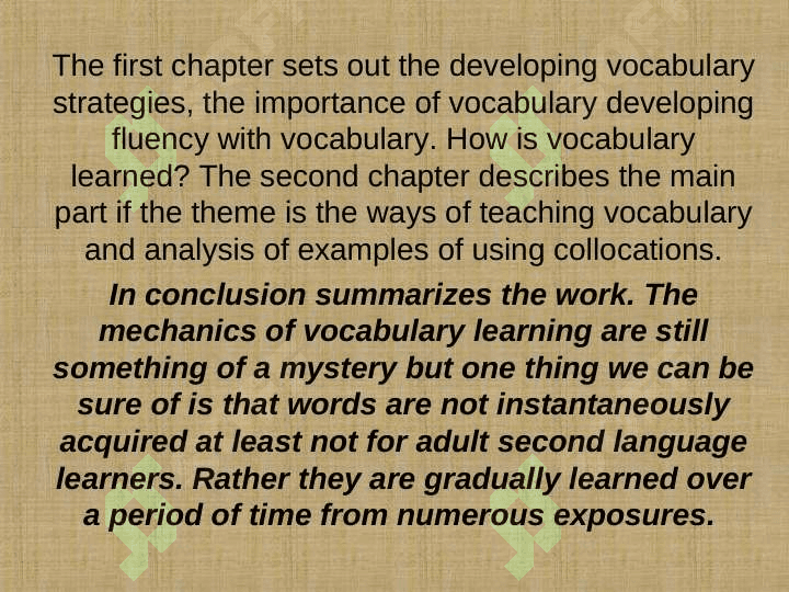 «THE WAYS OF TEACHING VOCABULARY IN A1 LEVEL OF CONTINUOUS EDUCATION » 6