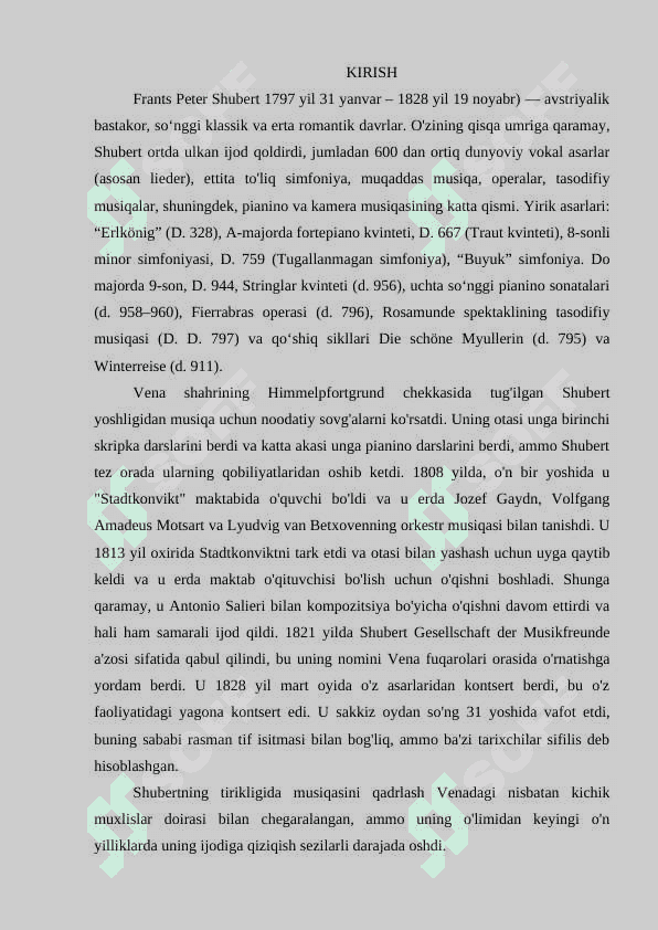 Frans Shubertning vokal turkumlari haqida malumot 2