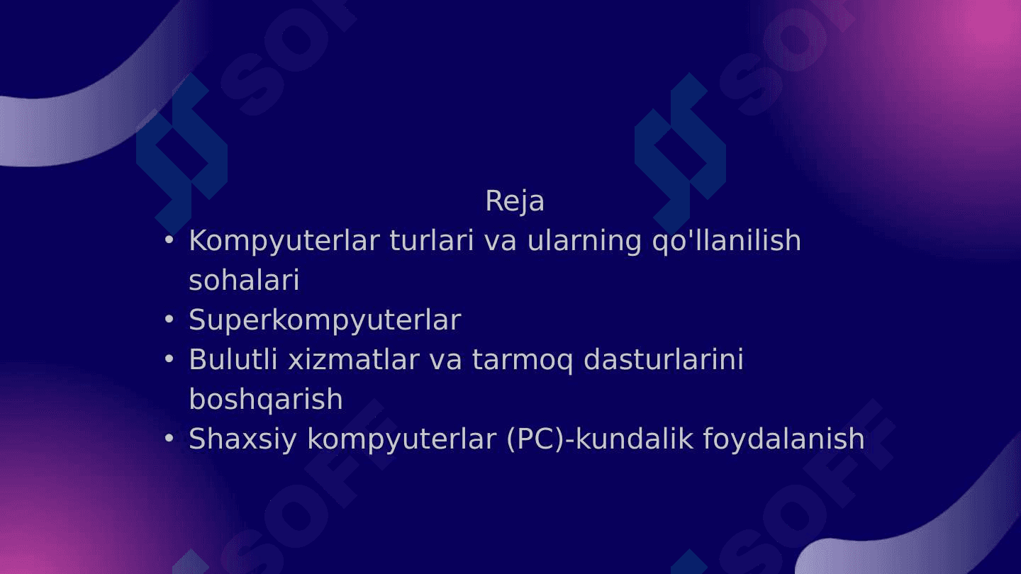 Turli soxalar uchun mo’ljallangan kompyuterlar va kompyuter tizimlari 2