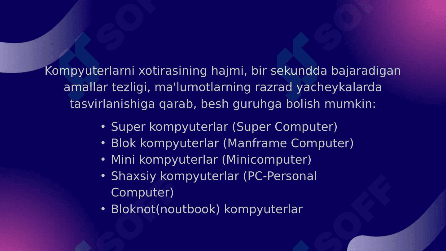 Turli soxalar uchun mo’ljallangan kompyuterlar va kompyuter tizimlari 3