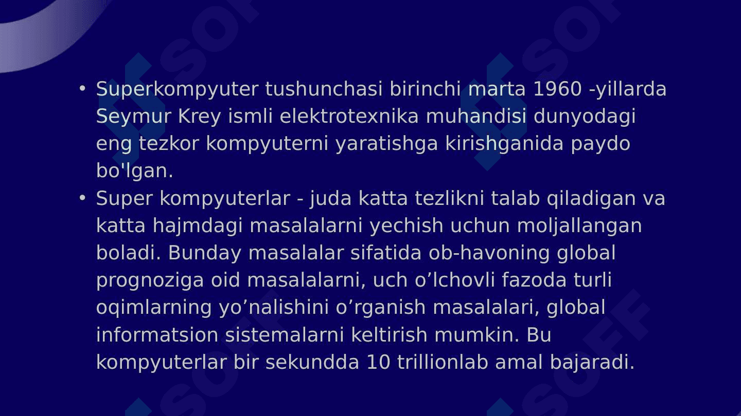Turli soxalar uchun mo’ljallangan kompyuterlar va kompyuter tizimlari 4