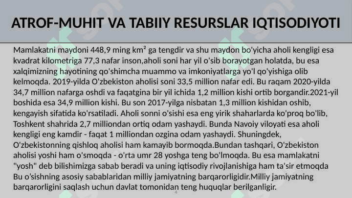 Aholi sonining o’sishi va atrof-muhit muammolari. 4
