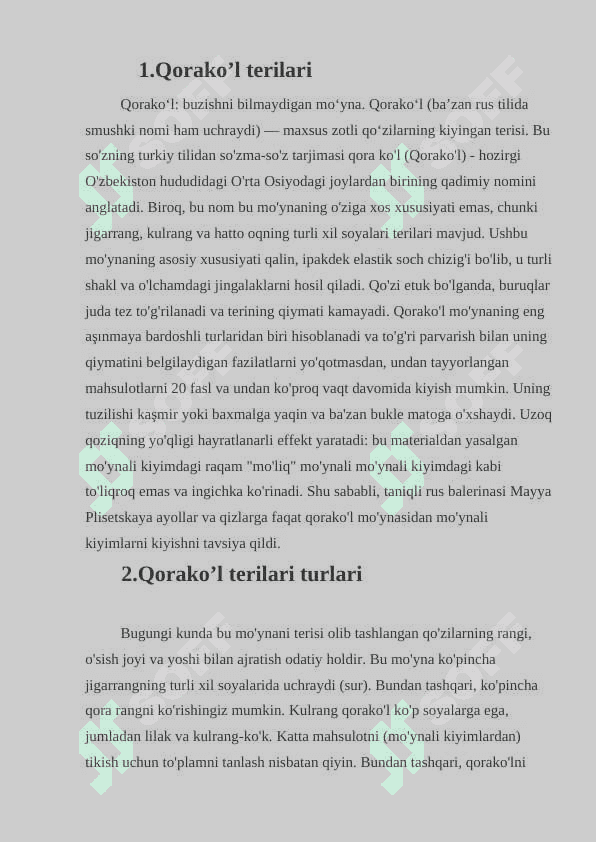 Qorako’l terilari turlari 2