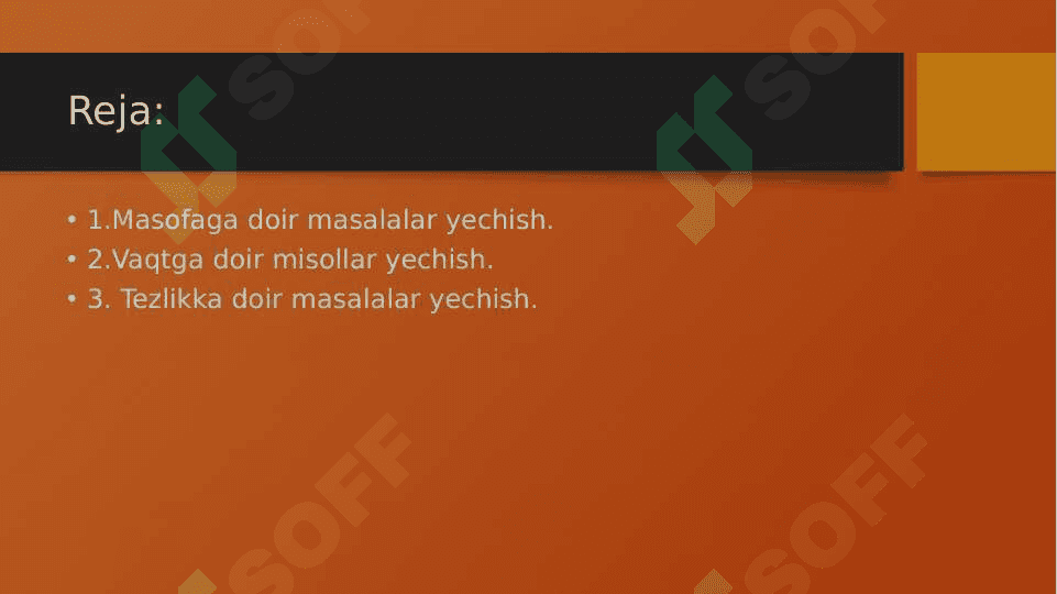 Masofa,vaqt,tezlikka doir masalalar yechish ustida amallar 2