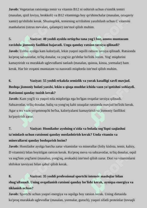 MUVOFIQLASHTIRILGAN OVQATLANISH JARAYONINI TASHKIL QILISH VA RATSION TUZISH" mavzusida vaziyatli masala: 2