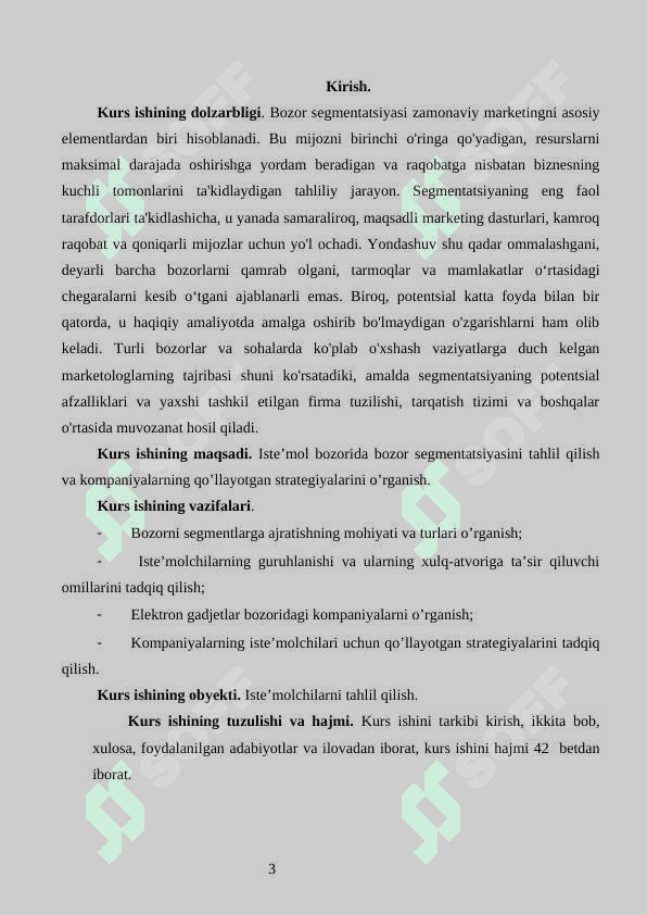 Bozor segmentatsiyasini asosiy bosqichlari, tamoyillari va usullari. 2