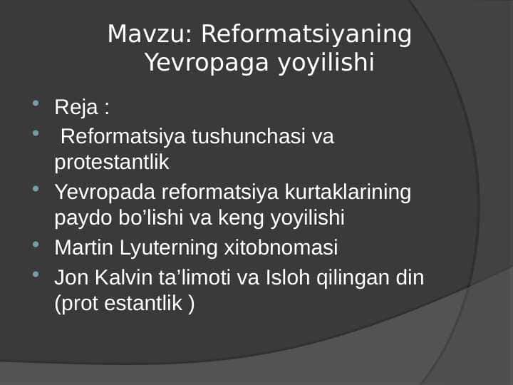 Reformatsiyaning Yevropaga yoyilishi 1