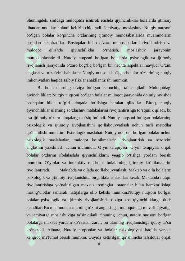 Nutqiy nuqsoni boʻlgan bolalarni   psixologik- ijtimoiy korrektsiyalash metodlari 8