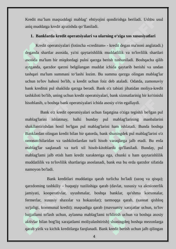 Banklarda kredit operatsiyalarining turlari va shakllari 4