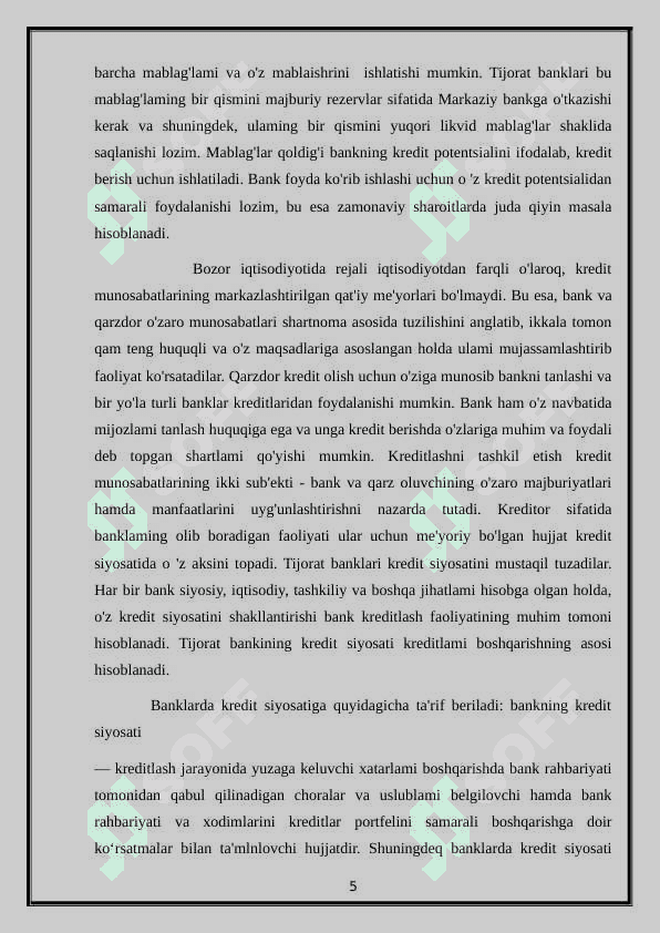 Banklarda kredit operatsiyalarining turlari va shakllari 5