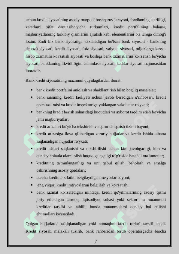 Banklarda kredit operatsiyalarining turlari va shakllari 7