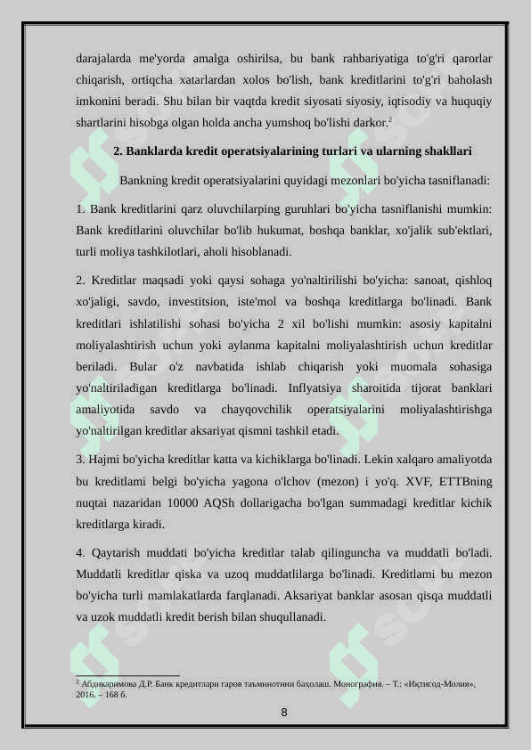 Banklarda kredit operatsiyalarining turlari va shakllari 8