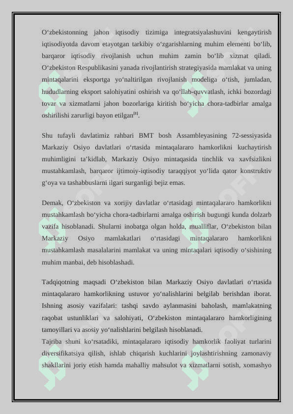 O’ZBEKISTONNIG MARKAZIY OSIYO MAMLAKATLARI BILAN HAMKORLIGINI QAYSI JARAYONLARDA KO’RISHIMIZ MUMKUN ? 5