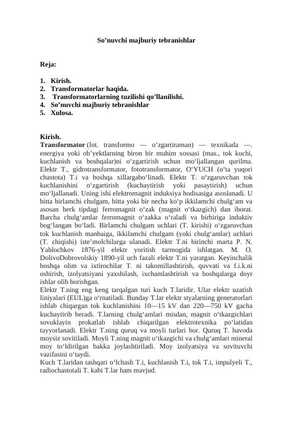 So’nuvchi majburiy tebranishlar 1