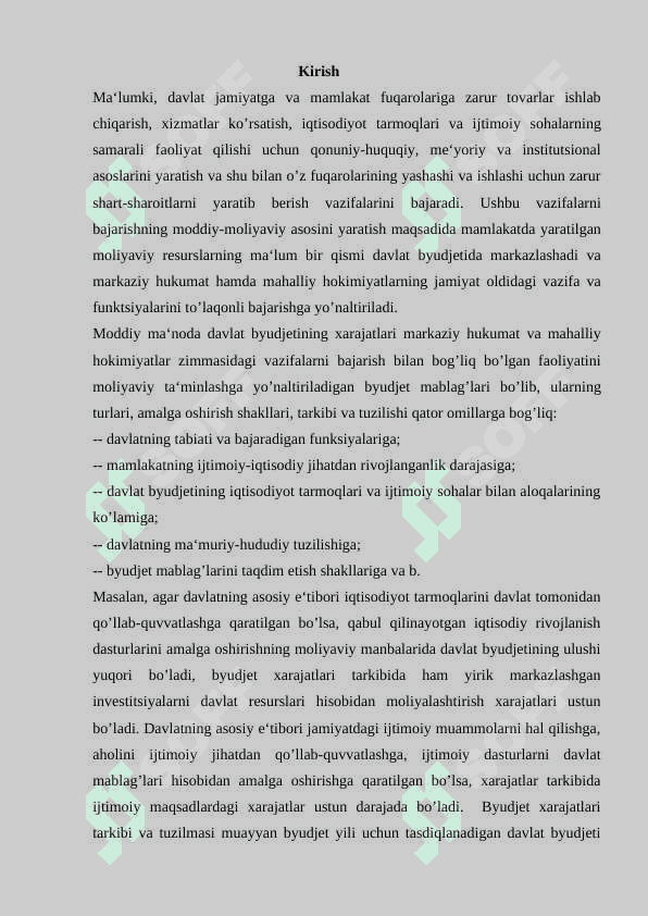 O'zbekiston Respublikasi Davlat byudjeti xarajatlari tizimi. 2