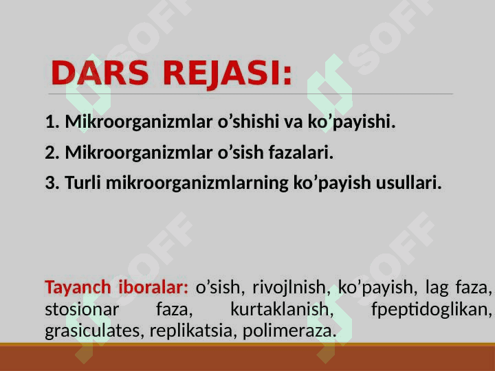 MIKROORGANIZMLARNING O’SISHI VA RIVOJLANISHI 2