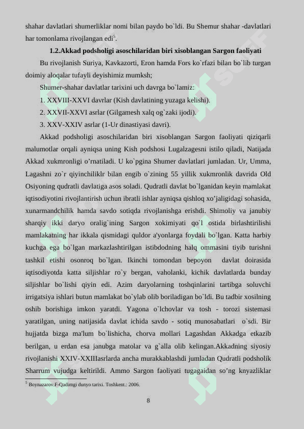 Ikki daryo oralig’ida Shumer shahar davlatlarining paydo bo`lishi 8