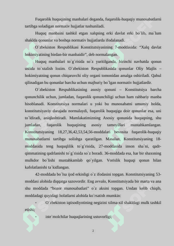 Fuqarolik huquqi tushunchasi tamoyillari tizimi va manbalari 2