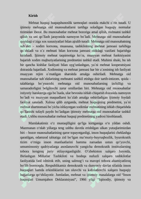 MEHNAT HUQUQINING PREDMETI, USLUBLARI, TIZIMI, TAMOYILLARI, MANBALARI VA ASOSIY FUNKSIYALARI. 2