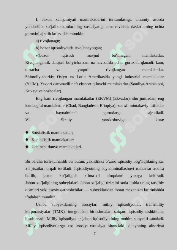 JAHON XO’JALIGINING SHAKILLANISHI VA  RIVOJLANISHI 7
