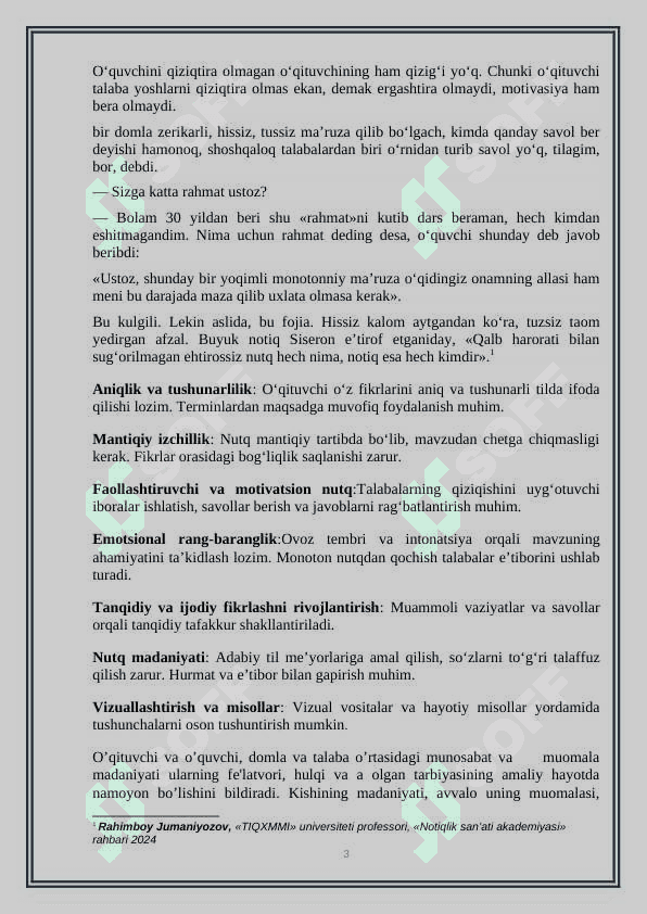 Auditoriyada o'qituvchi nutqi maqola 3