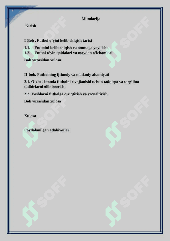 Futbol o’yin qoidalari va kelib chiqish tarixi KURS ISHI 2
