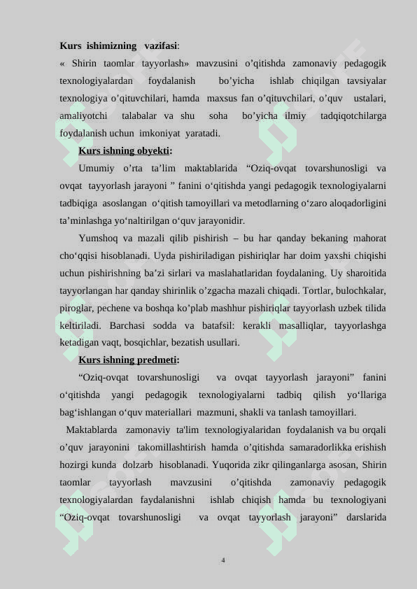 Shirin taomlar tayyorlash ”mavzusini o’qitishda zamonaviy pedagogik texnologiyalardan foydalanish 4