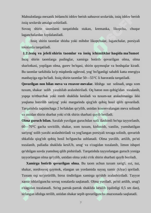 Shirin taomlar tayyorlash ”mavzusini o’qitishda zamonaviy pedagogik texnologiyalardan foydalanish 7