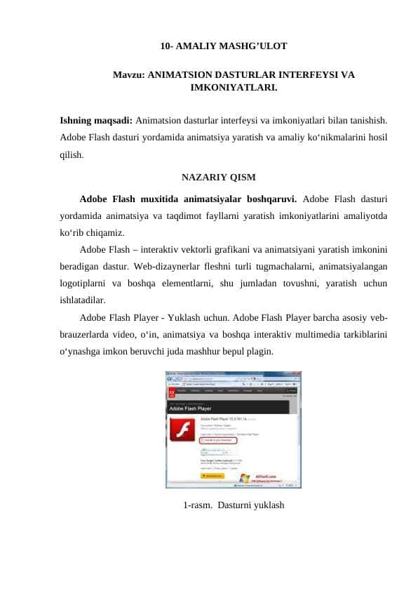 ANIMATSION DASTURLAR INTERFEYSI VA IMKONIYATLARI. 1