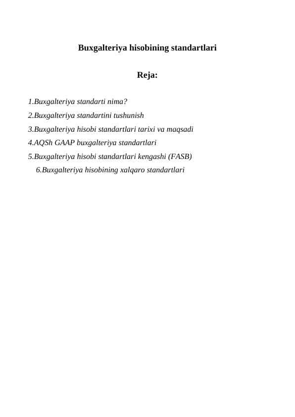 Buxgalteriya hisobining standartlari 1
