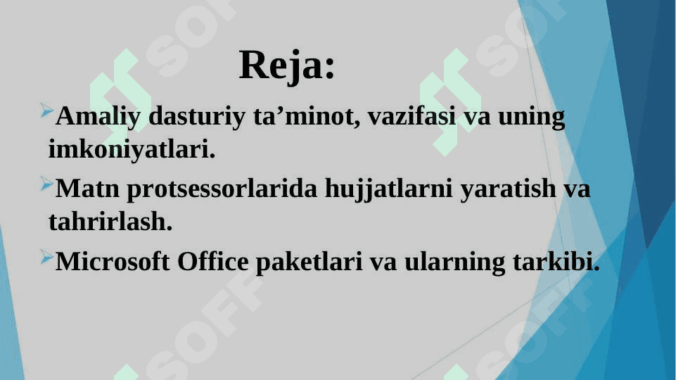 Amaliy dasturiy ta’minot. Amaliy dasturlar paketi bilan ishlash 2