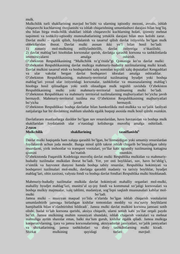 Mulkchilik shakllarini o`zgartirish yo`llari va usullari 5