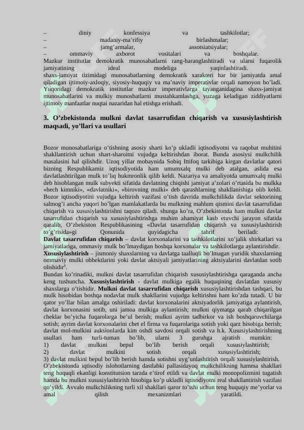 Mulkchilik shakllarini o`zgartirish yo`llari va usullari 8