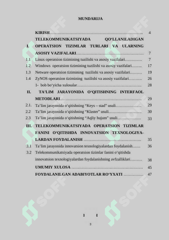 Bitiruv malakaviy ish (Telekommunikatsiyada operatsion tizimlar fanini oʻqitishda innovatsion texnologiyalaridan foydalanish) 3