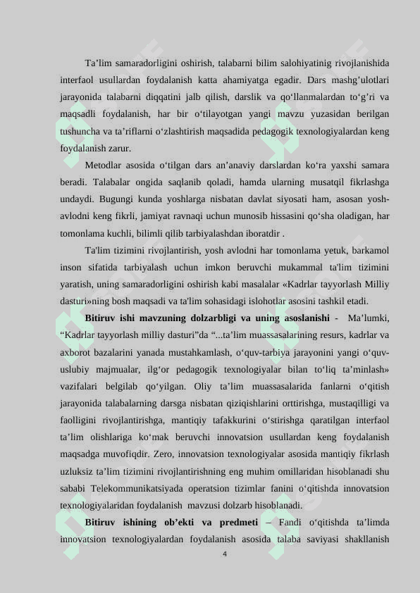 Bitiruv malakaviy ish (Telekommunikatsiyada operatsion tizimlar fanini oʻqitishda innovatsion texnologiyalaridan foydalanish) 4