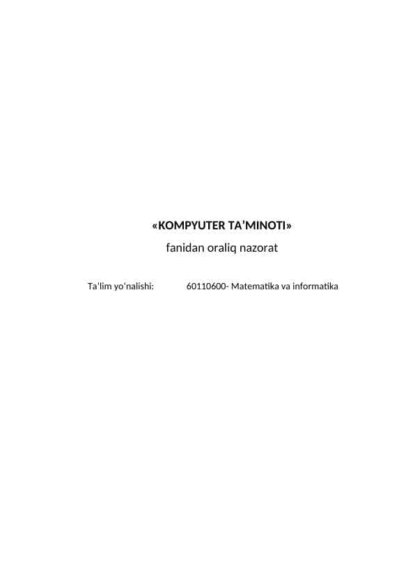 Kompyuter ta'minoti test javobi bilan.