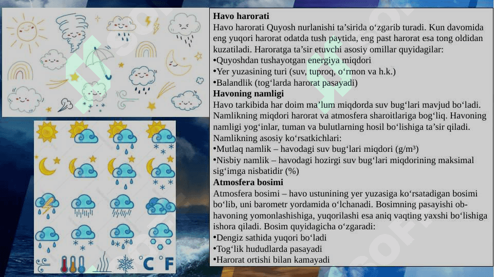Ob-havo elementlari, yog‘inlar, temperatura, shamollar va ulardagi tabiiy o‘zgarishlarni anglash 4