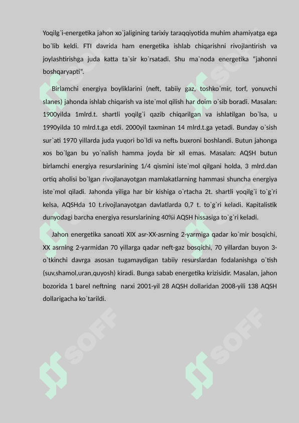 Jahon elektrenergetika tarmog'ida          gidroenergetik qurilmalar o'rni. 2