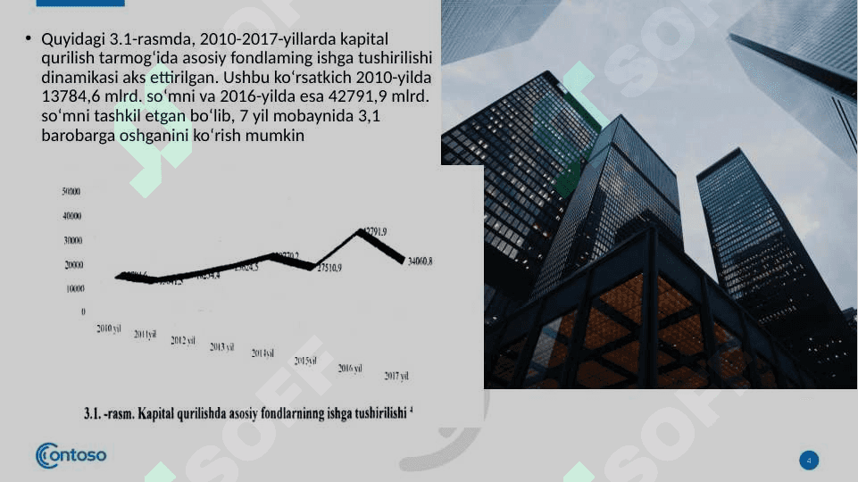 Qurilish - milly iqtisodiyotning muhim tarmog'I sifatida. Kapital qurilishda iqtisodiy islohotlarni asosiy yo'nalishlari va muammolari 4